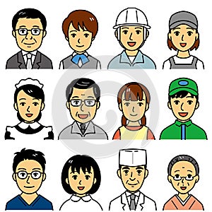 people faces, different jobs and occupations, set