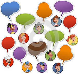 People faces with speech balloon icons