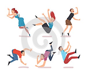 People Falling Down Stumbling and Slipping Vector Set
