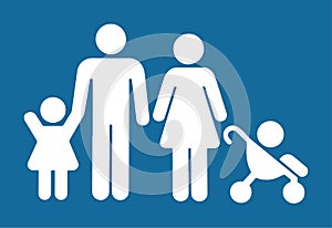 People and family icons. Man and woman, child . Family sign icon. Family Icon in trendy flat style isolated on blue background. Pa