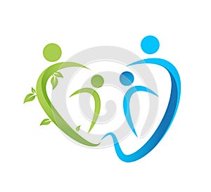 People family logo, green leaf dentist illustration health people nature symbol set design vector.