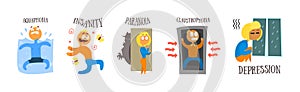 People Fear and Phobias Scared and Afraid of Different Thing Vector Set photo