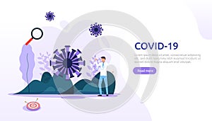 people fight covid-19 corona virus illustration concept. research concept for coronavirus 2019-nCoV vaccine. web landing page
