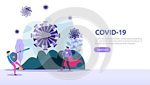 people fight covid-19 corona virus illustration concept. research concept for coronavirus 2019-nCoV vaccine. web landing page