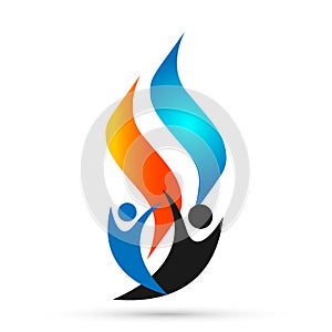 Flame fire people logo, modern flames logotype symbol icon design vector on white background