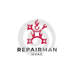 people with fire, wrench and snowflakes for HVAC repair logo design