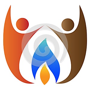 People with flame logo