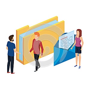 people with folder documents and envelope