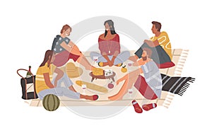People or friends have picnic, vector banner