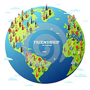 People Friendship. International Day of the World Indigenous Peoples. Vector flat circle concept illustration concept