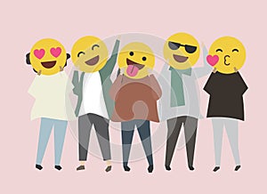 People with funny and happy emojis illustration photo