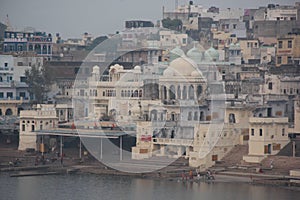 People gather to bathe at the Ghats photo