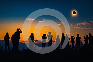 People Gazing at Solar Eclipse: Dramatic Sky and Shadows