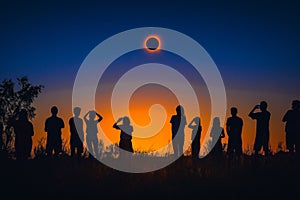 People Gazing at Solar Eclipse: Dramatic Sky and Shadows