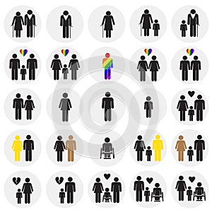 People gender race orientation age set on circles background