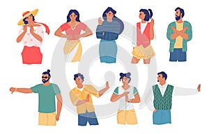 People gesturing to show disagreement, vector flat isolated illustration