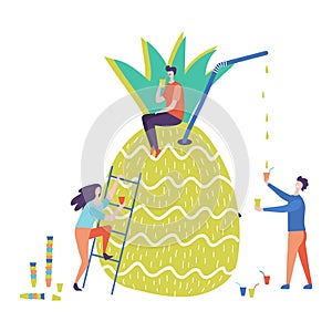 People get and drink pineapple juice vector illustration