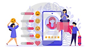 People give ratings and reviews on influencers profile. give star, respond with emoticon and comment to provide suggestion and sol