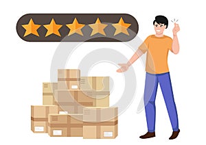 People Giving Five Star Feedback. Customer reviews concept. Online shopping with give 5 rating and review. Customer rate for