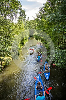 People go by kajak - Spreewald, Germany.