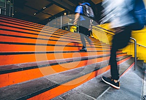 People going up the stairs.