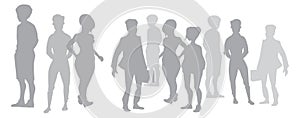 People gray silhouettes. Standing men and women