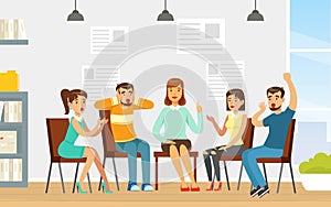 People at Group Appointment with Psychologist Vector Illustration
