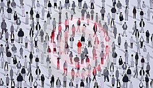 people group around red woman silhouette creative person standing out from grey crowd think different infected person