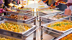 People group catering buffet food indoor in luxury restaurant