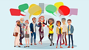 People Group Chat Vector. Business People. Communication Social Network. Social Group.Speech Bubbles. Illustration