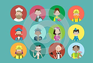 People Group Different Occupation Icon Set, Employees Mix Race Workers Banner
