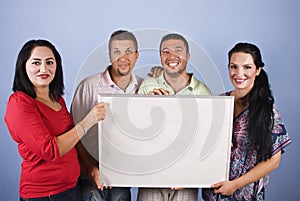 People group holding a billboard