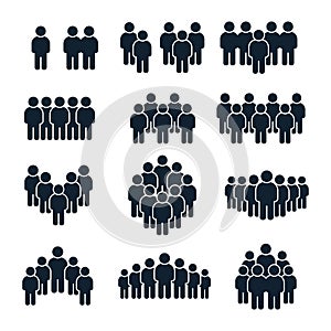 People group icon. Business person, team management and socializing persons silhouette icons vector set