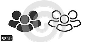 People group icon vector, simple employee staff team symbol graphic set black white filled line outline stroke art, crowd persons