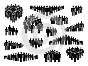 People group icons. Big crowd sign, corporate business employees, persons symbols for population infographics, user