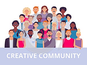 People group. Multiethnic community portrait, diverse adult people and office workers team vector illustration