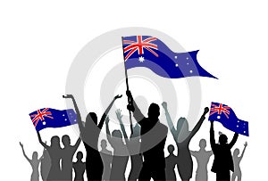 People Group Silhouette Crowd Hold Australia Flag