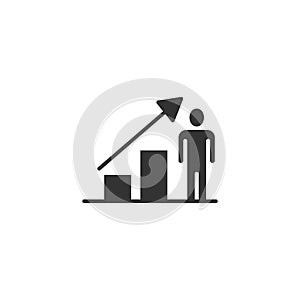 People with growth arrow icon in flat style. Work strategy vector illustration on white isolated background. Office training