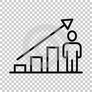 People with growth arrow icon in flat style. Work strategy vector illustration on white isolated background. Office training