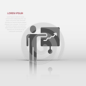 People with growth arrow icon in flat style. Work strategy vector illustration on white isolated background. Office training