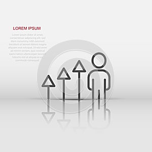 People with growth arrow icon in flat style. Work strategy vector illustration on white isolated background. Office training