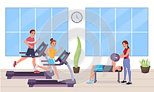 People in gym flat style illustration