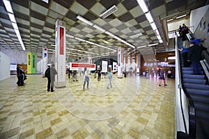 People in hall at International Exhibition of Architecture and Design ARCH MOSCOW