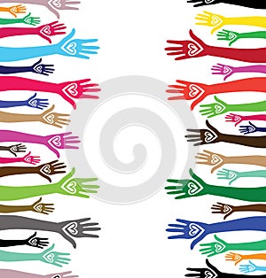 People hand like heart united seamless background.