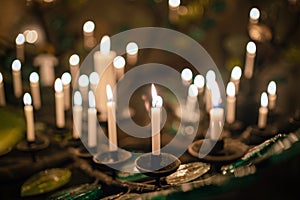 People handling candles in the hands. Christmas and lucia holidays in Sweden