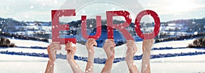 People Hands Building Word Euro, Winter Background