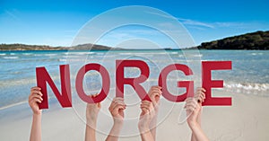 People Hands Building Word Norge Means Norway, Ocean And Sea