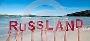 People Hands Building Word Russland Means Russia, Ocean And Sea
