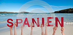 People Hands Building Word Spanien Means Spain, Ocean And Sea photo