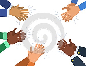 People hands clapping ovation. Many different cartoon human hands applaud. Vector flat illustration